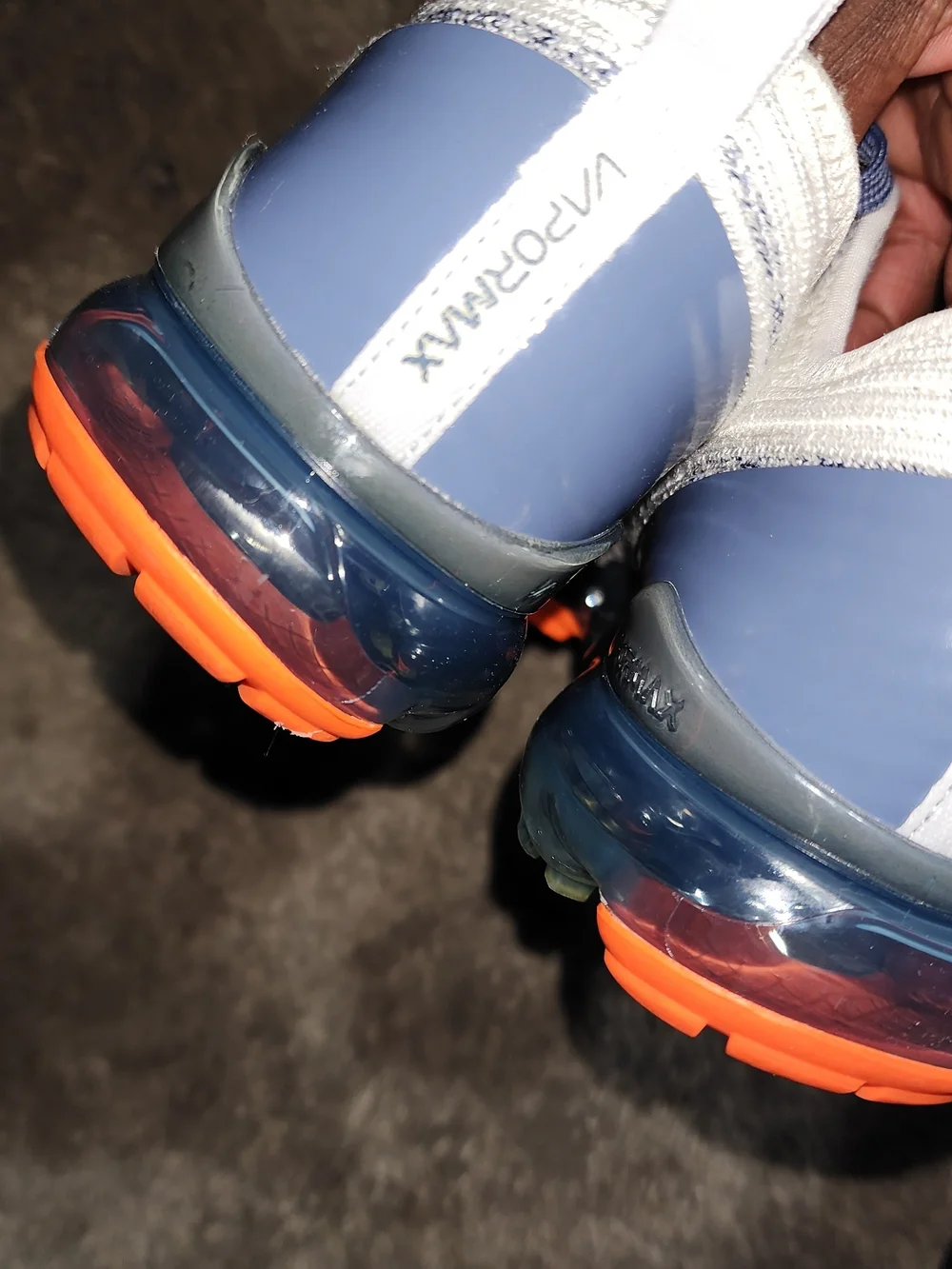 Nike VaporMax Flyknit Shoes - White with Orange and Navy 6Y